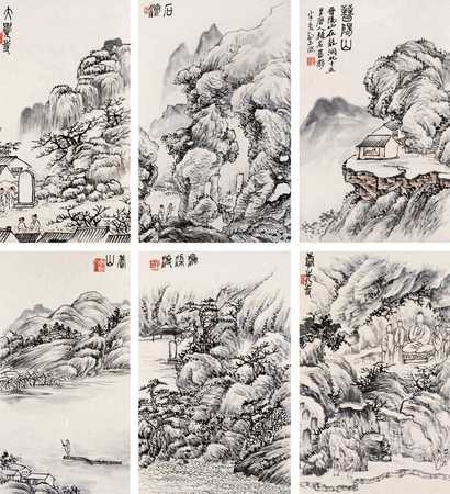 赵云壑 壬申（1932年）作 访碑遗迹 册页（十二开选六）